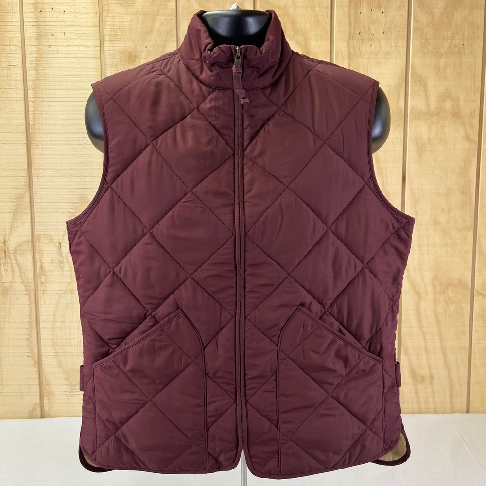 J.Crew Quilted Vest Burgundy Full Zip Pockets Women's Size M Authentic Outerwear